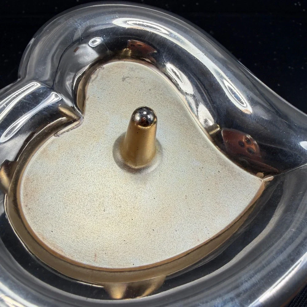 Lenox Heart Shaped Ring Holder Silver Gold Tone Metal Jewelry Trinket Dish 4in